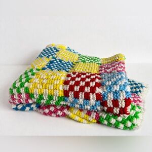 Vintage Handmade Crochet Blanket – Color Block Retro Throw, dopamine decor